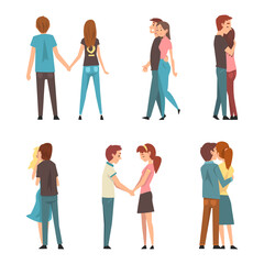 Fototapeta premium Young Male and Female Couple Feeling Love and Affection Vector Set