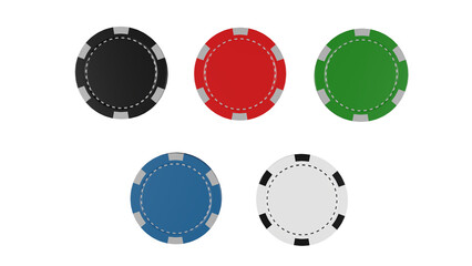 Set of classic multicolored casino chips isolated on transparent background. Minimal concept. 3D render