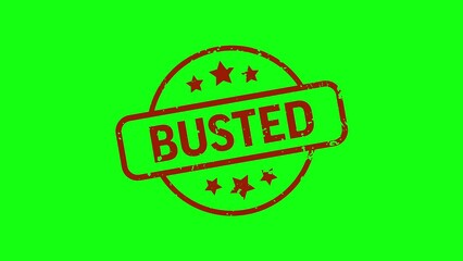 Busted - Stamp, Imprint, Seal Template. 4K Video Motion Graphics Footage. Chroma key. Alpha Channel