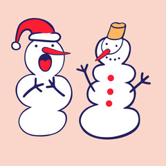 set of cartoon snowmen in flat style