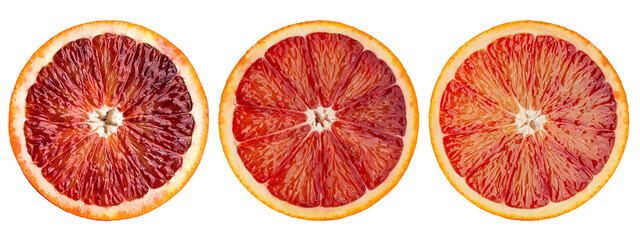 red blood Orange slice, isolated on white background, clipping path, full depth of field