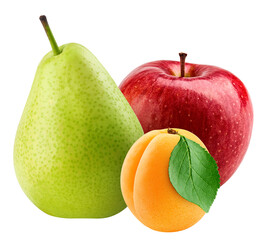 Apple, Pear, Apricot, fruit mix, isolated on white background, full depth of field, clipping path