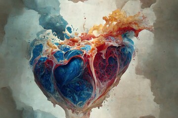 a heart shaped painting with a lot of colors on it's side and a lot of smoke coming out of it., generative ai