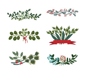 Green Entangled Branches and Twigs as Decorative Element Vector Set