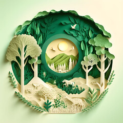 Green Forest Landscape Papercut