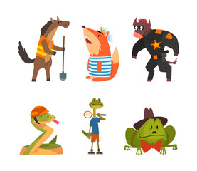 Humanized Animals of Different Professions and Wearing Clothes Vector Set