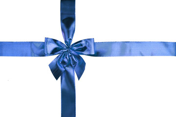 Blue gift bow and ribbon on a white background