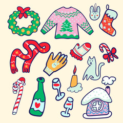 set of decorative elements for new year and christmas