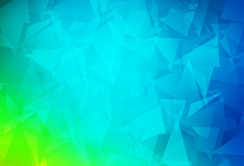 Light Blue, Green vector shining triangular backdrop.