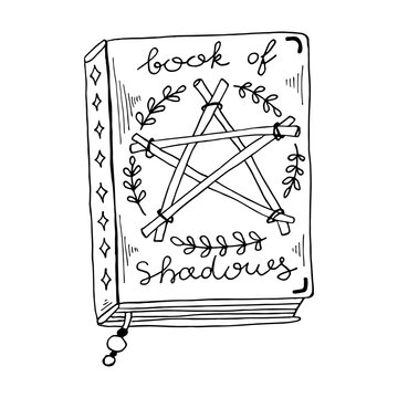 recommend clip art: Black outline witches book of shadows line art. Hand drawing modern witchcraft vector illustration.