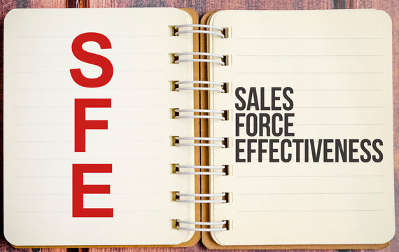 Concept image of Accounting Business Acronym SFE Sales Force Effectiveness written on white notebook