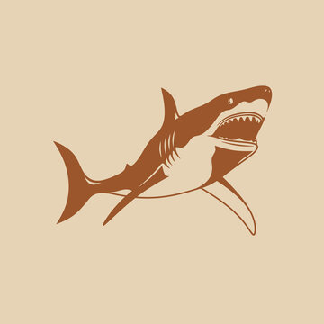 Brown Shark On A Beige Background. Angry Shark.