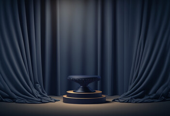 Podium for product advertisement or restaurant menus with beautiful forest background Generative AI