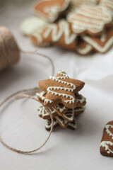 christmas cookies on the table, gingerbread with icing, cookies star, home baking, home cookies 