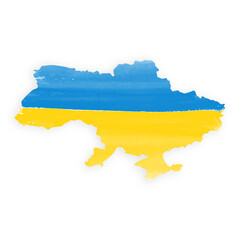 Ukraine map in colors of the national flag painted in watercolor.