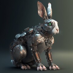 Cyborg Rabbit on Black Background - Generated by Generative AI