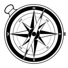 Clean and simple compass illustration, line art, clipart, geometric, icon, object, shape, symbol, etc. PNG with transparent background. Design elements for websites and other graphics.