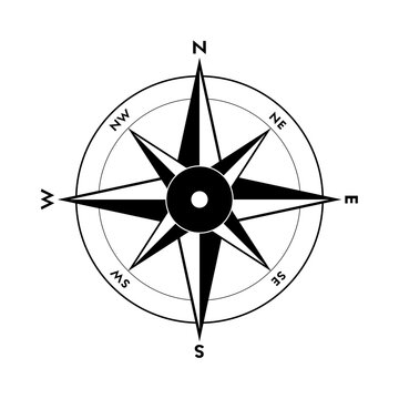 Clean and simple compass illustration, line art, clipart, geometric, icon, object, shape, symbol, etc. PNG with transparent background. Design elements for websites and other graphics.