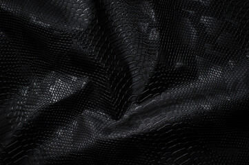 Vegan faux Snakeskin leather texture. minimalist and elegant crumple textile. simple dark black...