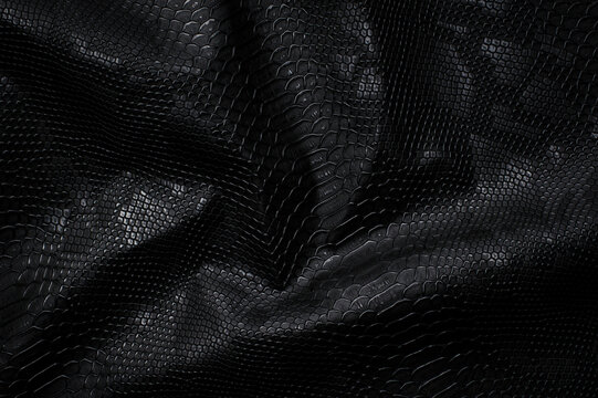 Vegan faux Snakeskin leather texture. minimalist and elegant crumple textile. simple dark black backdrop