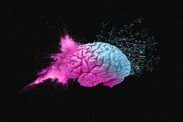 Creative brain - creative and mathematical mindset. Explosion of colors and creativity, concept....