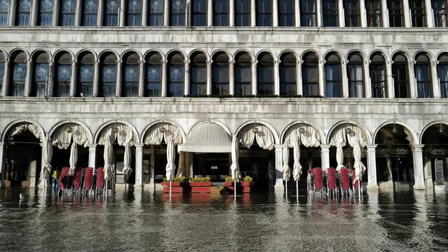 December 2022, Venice, Italy -cthe high water invades San Marco square