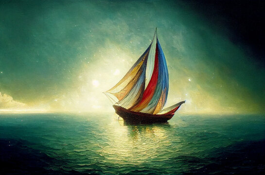 Cute Colorful Ship Oil Painting Generative AI