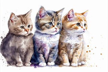 Fototapeta na wymiar Cute three kittens Generative AI