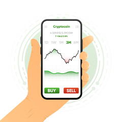 Trading candlestick chart app mockup. Stock exchange market graph, analysis UI, UX. A modern application for investing, selling and buying securities. Financial broker or trader app.