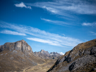 Rock mountain and blue sky, in Peru South America
