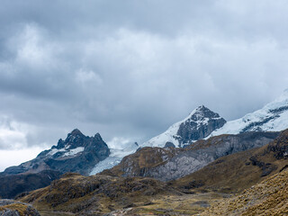 Snowy mountain and cloudy sky in Peru South America