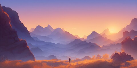 Fototapeta na wymiar Mountain Landscape at Sunset Created with Generative AI Technology