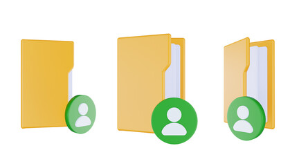 3d render folder people icon with orange file folder and green people