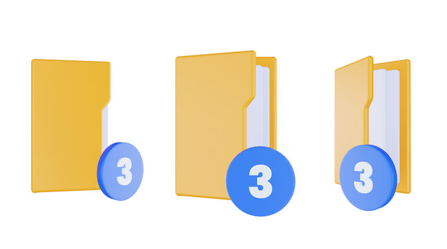 3d render folder three icon with orange file folder and blue three