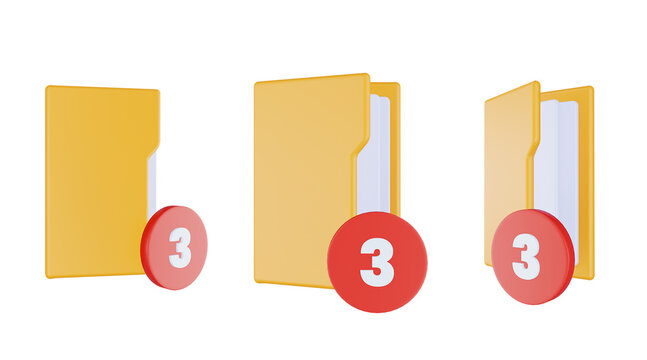 3d render folder three icon with orange file folder and red three