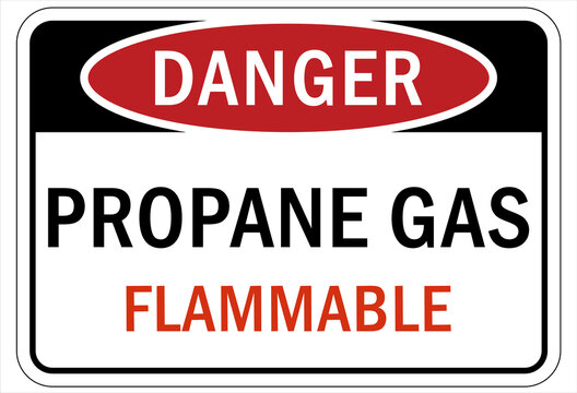Fire hazard, flammable gas sign and labels propane gas flammable