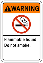Fire hazard, flammable liquid sign and label do not smoke