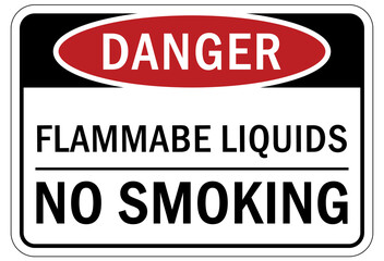 Fire hazard, flammable liquid sign and label no smoking