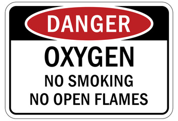 Fire hazard, flammable material oxygen sign and labels  no smoking no open flame