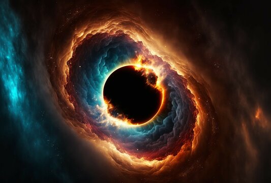 black hole, stars and clouds,3D illustration.