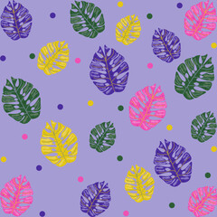 Summer colorful pattern with leaves and polka dot print