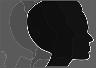 female silhouettes in profile. diversity young women for poster or text. elegant background as well.