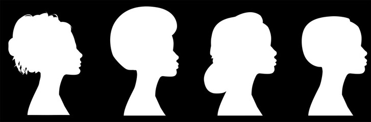 female silhouettes in profile. diversity young women for poster or text. elegant background as well.