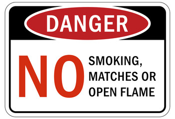 Fire hazard, flammable sign no smoking no matches no open flame