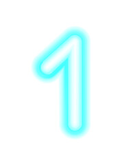 The neon number c. 1. One. Simply of glowing fluorescent object, lamp. Luminescent modern illumination. Png