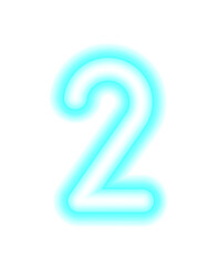 The neon number c. Two. Simply of glowing fluorescent object, lamp. Luminescent modern illumination. Png