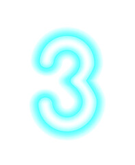 The neon number 3. Three. Simply of glowing fluorescent object, lamp. Luminescent modern illumination. Png