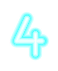 The neon number 4. Four. Simply of glowing fluorescent object, lamp. Luminescent modern illumination. Png