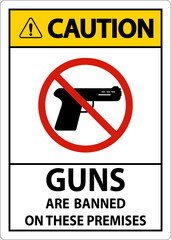 Caution Prohibition sign guns, No guns sign On White Background