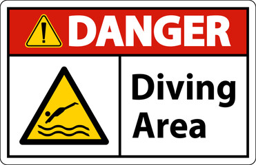 Danger Diving Area Hazard Sign On White Background